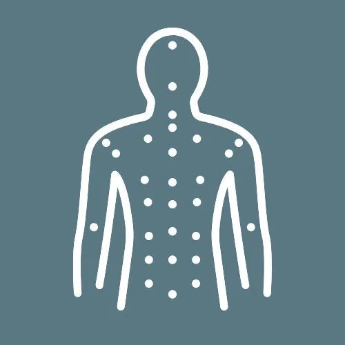 Outline of a person with polka dots on a teal background